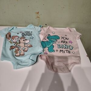 Disney Toy Story Baby Boy Onesies 3/6 Months Lot of 2 Woody Rex Cowboy Dino